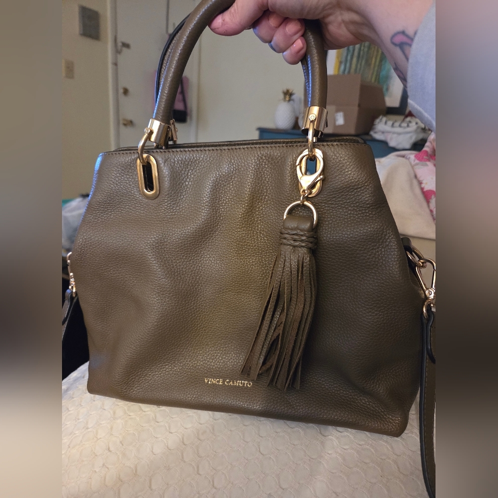 Vince Camuto Green/Brown Leather Tote Bag